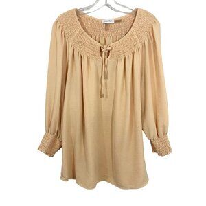 Calvin Klein Orange Smocked Peasant Top Long Sleeve Business Casual - Size XL